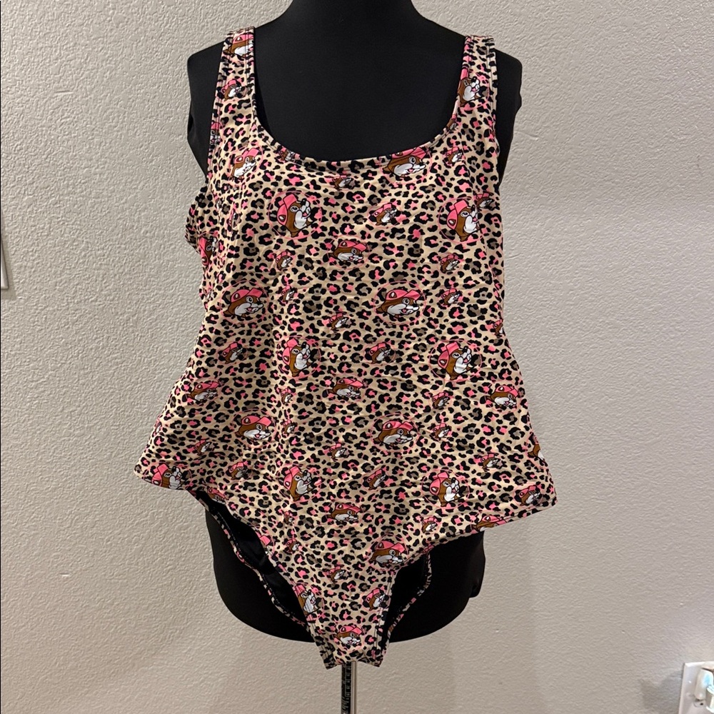Buc-ee’s Leopard Print Swimsuit with Pink Accents